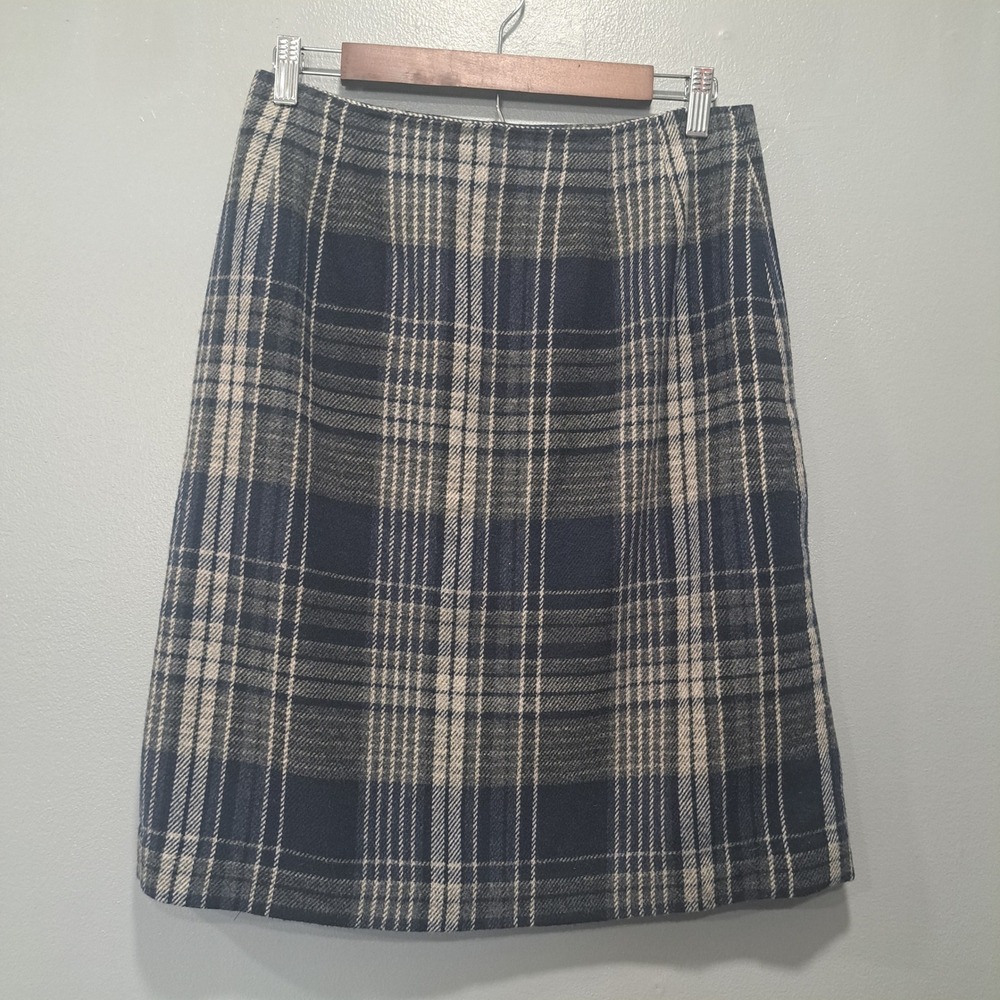 Savannah Womens Plaid Wool Blend Pencil Skirt Navy Grey Size 10‎ 23-3426-6